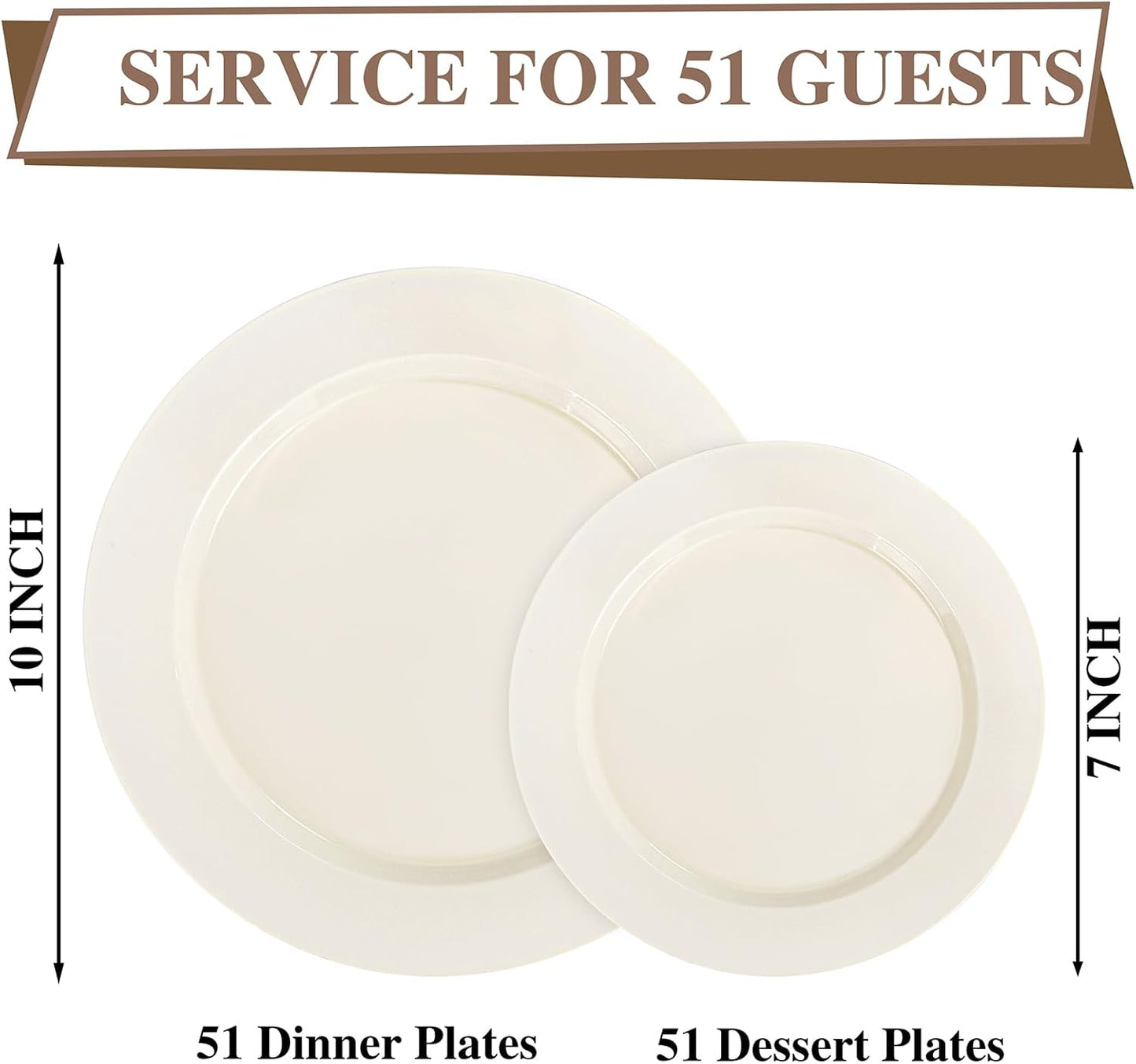 I00000 102 Pieces Gold Plastic Plates, Disposable Party Plates White Gold Rim, 51 Disposable Gold Dinner Plates 10.25 Inch and 51 Disposable Dessert Appetizer Elegant Fancy Wedding Plates 7.5 Inch