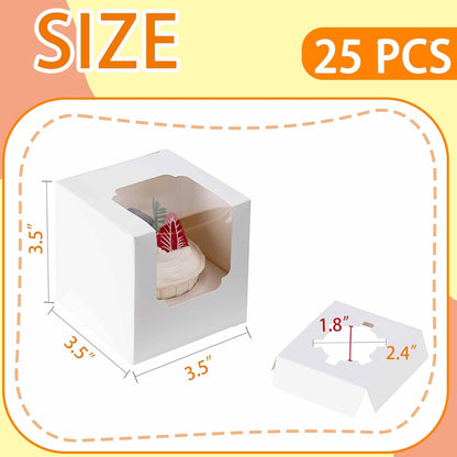 BOOMIBOO 50 Pack Individual Cupcake Containers, Cupcake Boxes with Window, Food Grade Cupcake Holders with Inserts, Stackable Deep Cupcake Carrier (White)