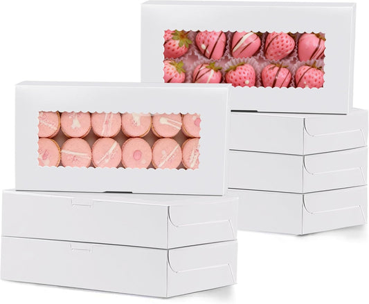 MUMULULU 12x8x2.5 Inches White Bakery Boxes with Window Cookie Boxes Treat Boxes for Desserts Cupcakes Muffins Donut Chocolate Strawberry (7)
