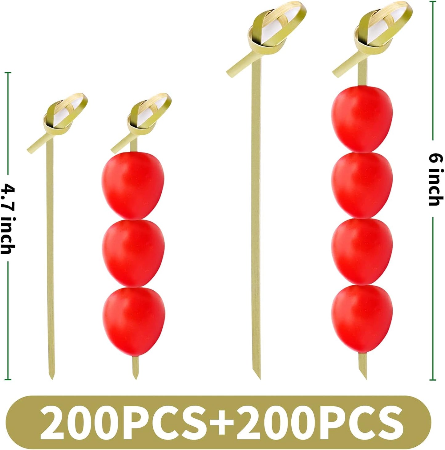 200PCS Cocktail Picks Bamboo Skewers for Appetizers, Fancy Toothpicks for Appetizers, 4.7 Inch Long Decorative Knot Bamboo Cocktail Sticks for Party Drinks Food Fruit Charcuterie Boards Accessories