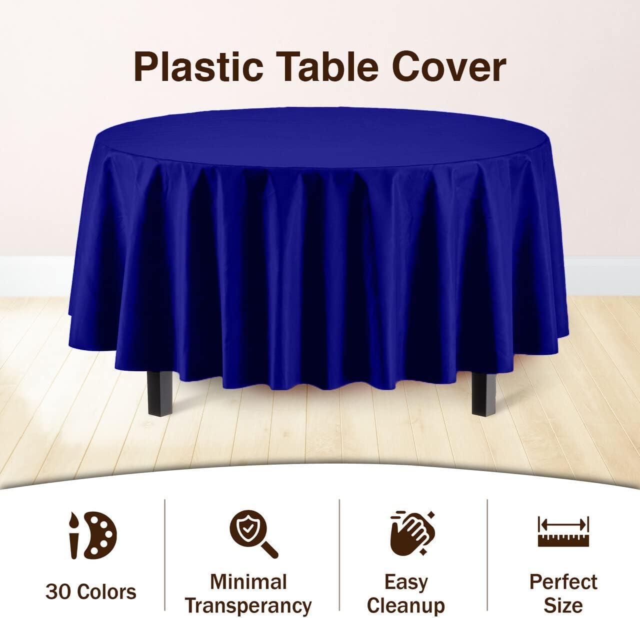 12-Pack Premium Plastic Tablecloth 54in. x 108in. Rectangle Table Cover - Dark Blue - Colors B