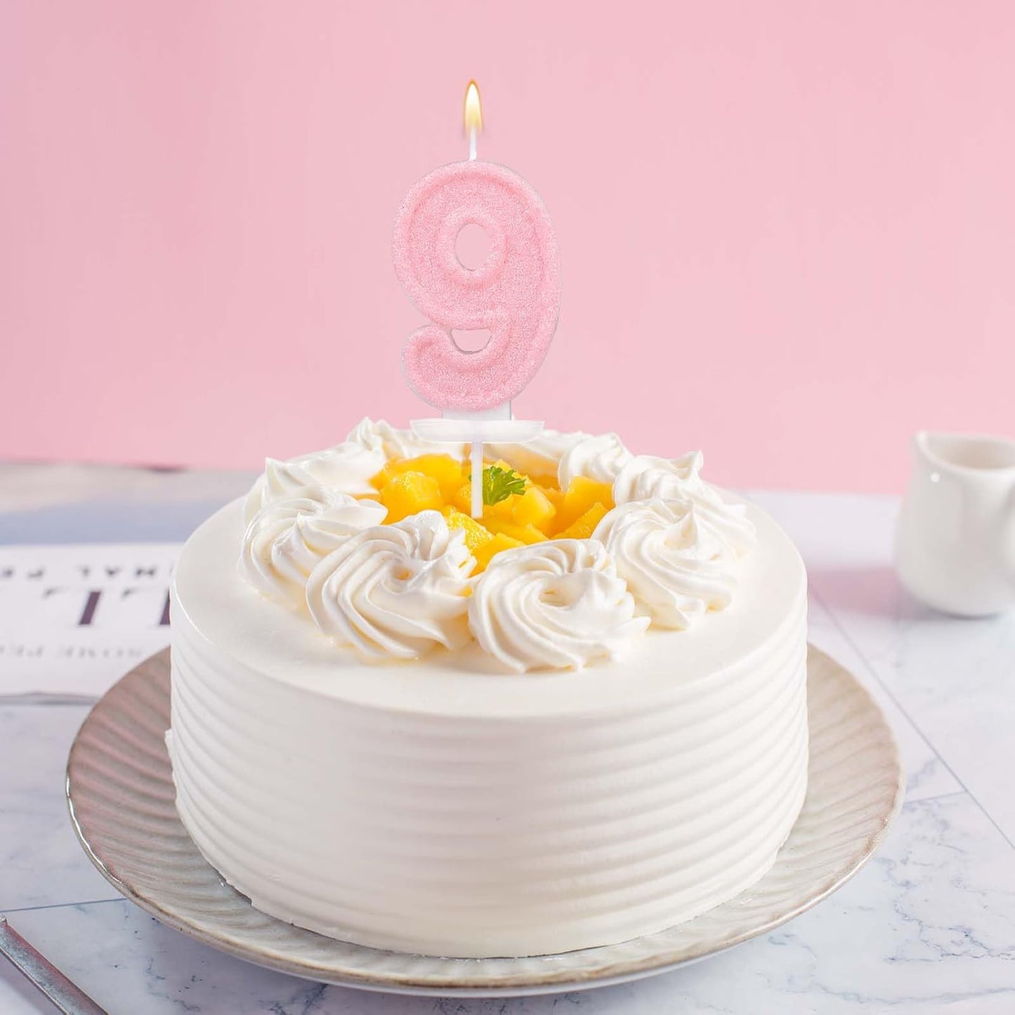 Pink Number One Birthday Candles, Romantic Cake Glitter Pink Number 1st Candles Anniversary Cake First Topper Decoration Cute Birthday Party Supplies for Wedding Anniversary Celebration Supplies (1)
