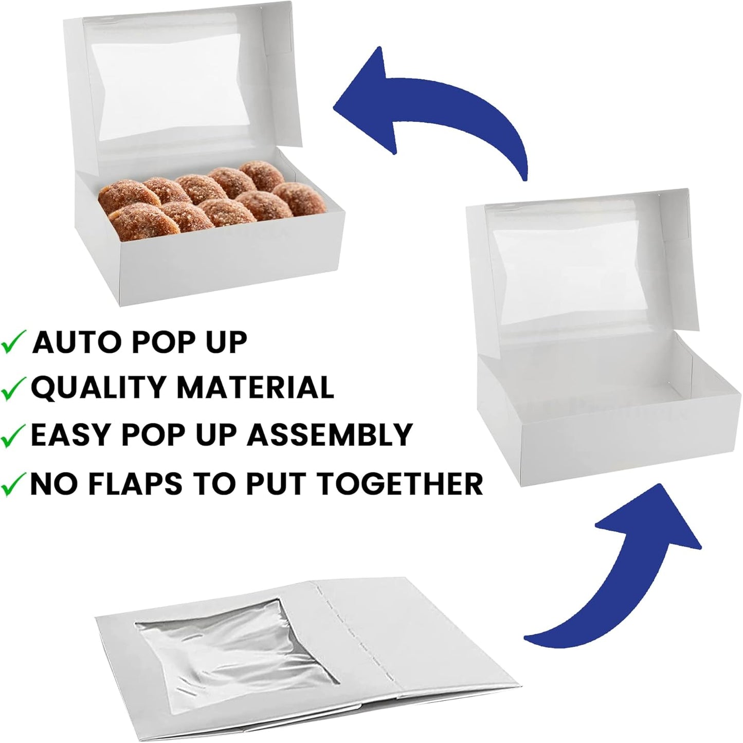 MT Products Cupcake Boxes 8" x 5.75" x 2.5" - Auto Pop-Up Bakery Boxes with Window (Pack of 25) - Made in the USA