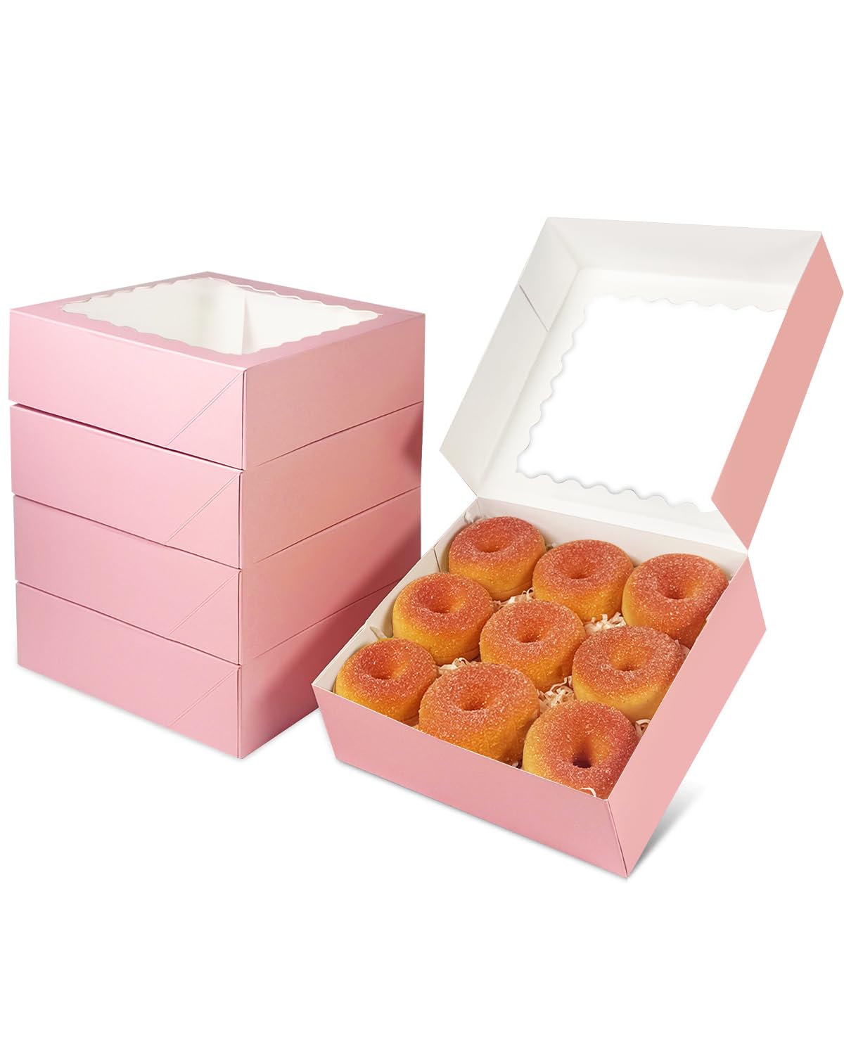qiqee 8x8x2.5 Inch White Pastry Box With Window Donut Pie Boxes 12pcs Bakery Box (Auto-pop Up)