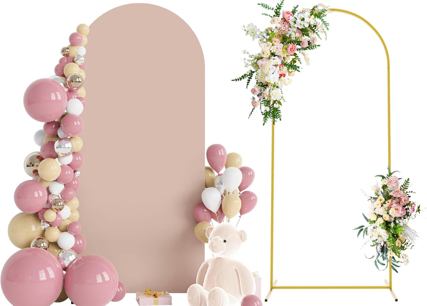 Wokceer 7.2 FT Wedding Arch Backdrop Stand and White Arch Cover, Metal Arch Stand with Arch Stand Cover for Birthday Party Wedding Ceremony Bridal Baby Shower Event Decor