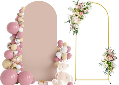 Wokceer 7.2 FT Wedding Arch Backdrop Stand and White Arch Cover, Metal Arch Stand with Arch Stand Cover for Birthday Party Wedding Ceremony Bridal Baby Shower Event Decor
