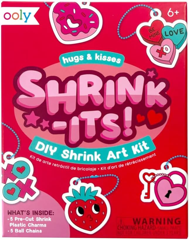 Ooly x Peanuts Snoopy 34 PC DIY Shrinking Art Kit for Kids with Markers, 20 Plastic Pre Cut Charms and More, No Mess Creative Activity Jewelry Making Kit