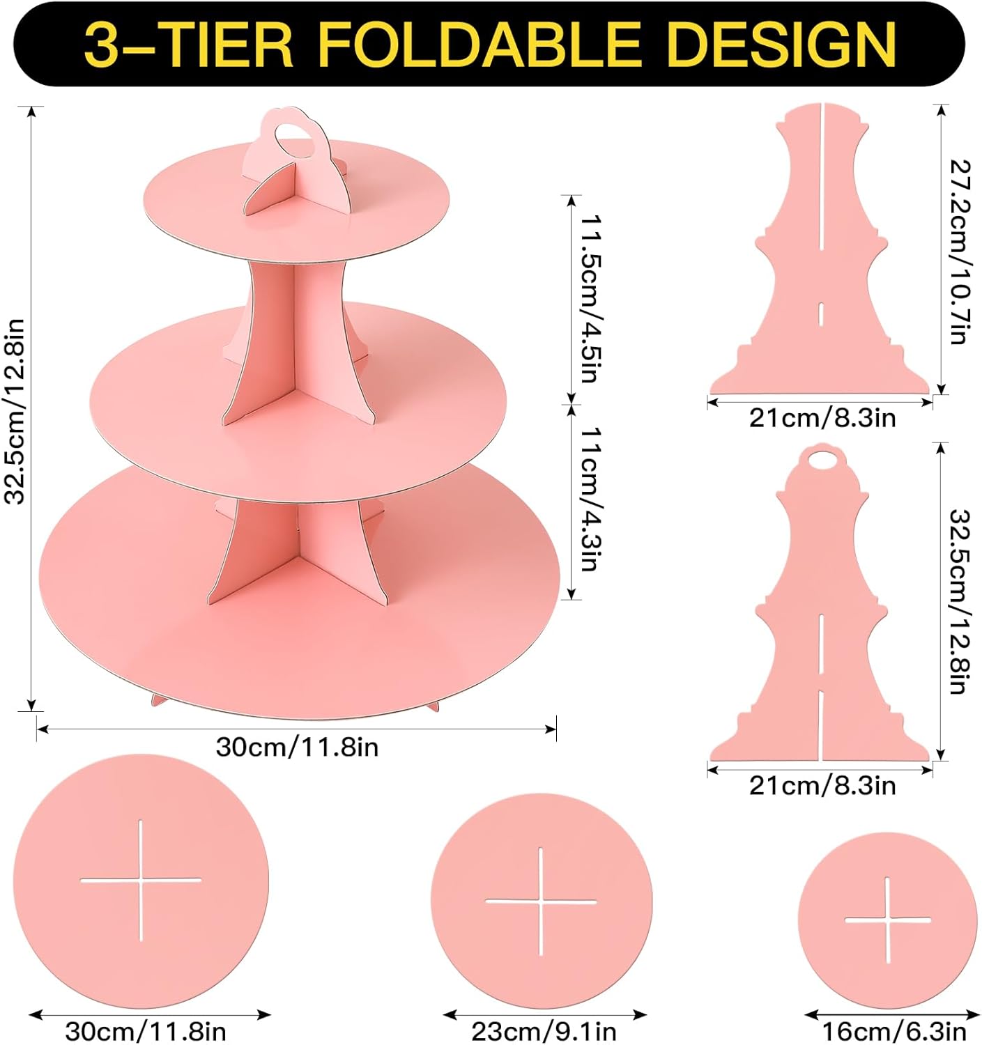 Soleebee 3-Tier Round Cupcake Stand, Cardboard Cupcake Tower, Dessert Cup Cake Stand Tower for Birthday Wedding Party Decoration, Cupcake Tier Stand 1 Set (Hot Pink)