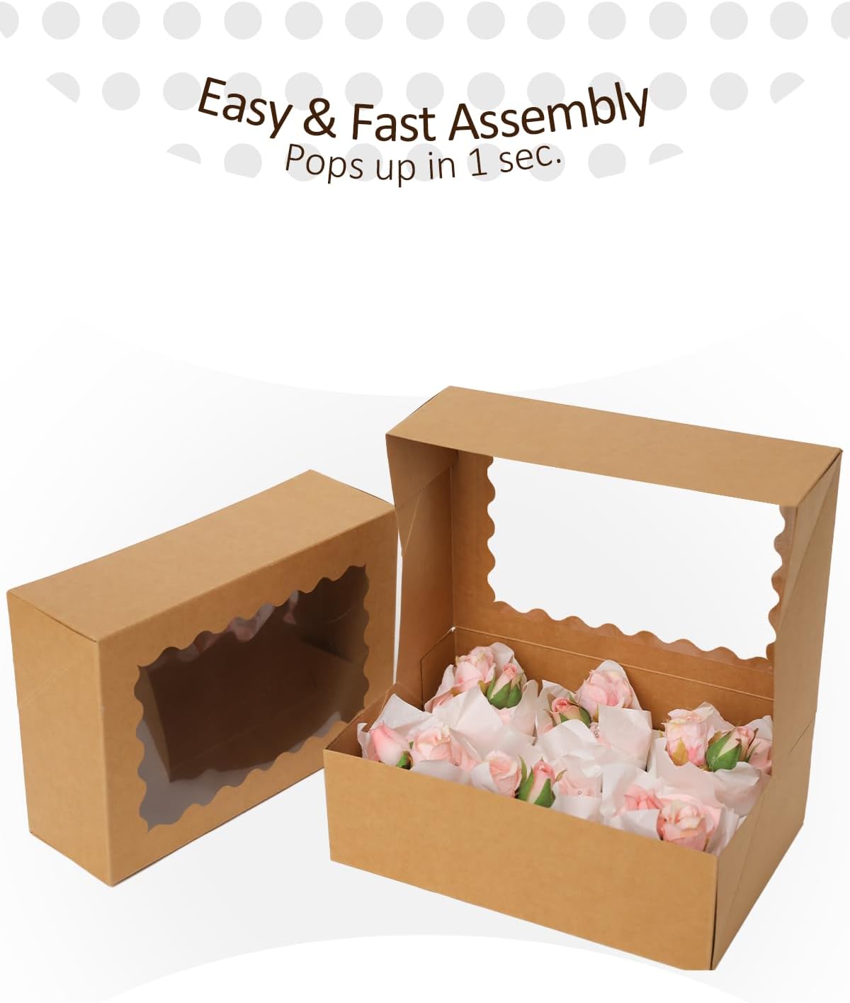 qiqee White 6 Cupcake Boxes with Window Auto-pop up 30 Packs Cupcake Box 9.4"x6.1"x3.3" Bakery Boxes For Cupcakes Carrier, Cupcake Containers