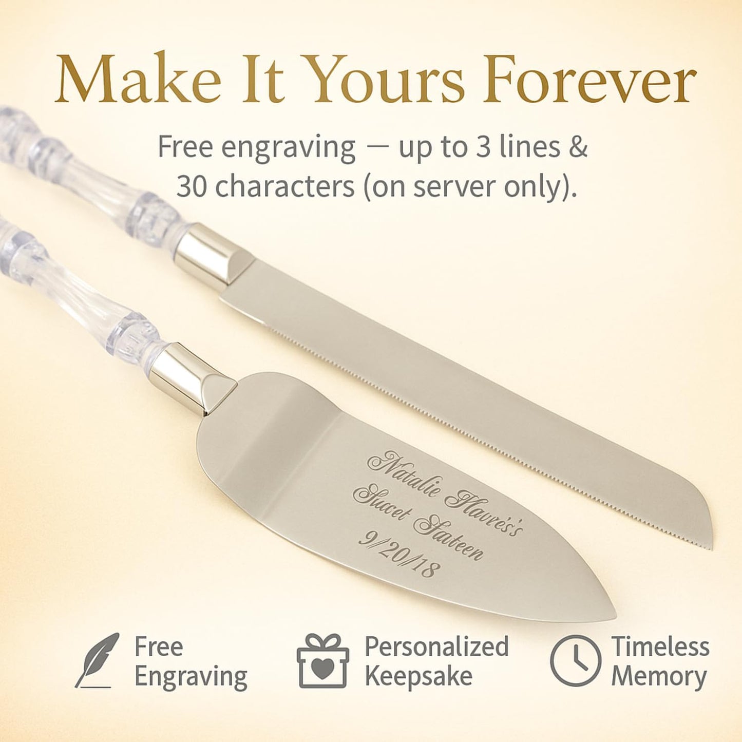 GIFTS INFINITY Personalized Wedding Cake Knife and Server Set with Engraving – Cake Cutting Utensil Set, Keepsake Gift for Wedding, Anniversary, Reception, Birthday & Other Occasions (CH-101WB)