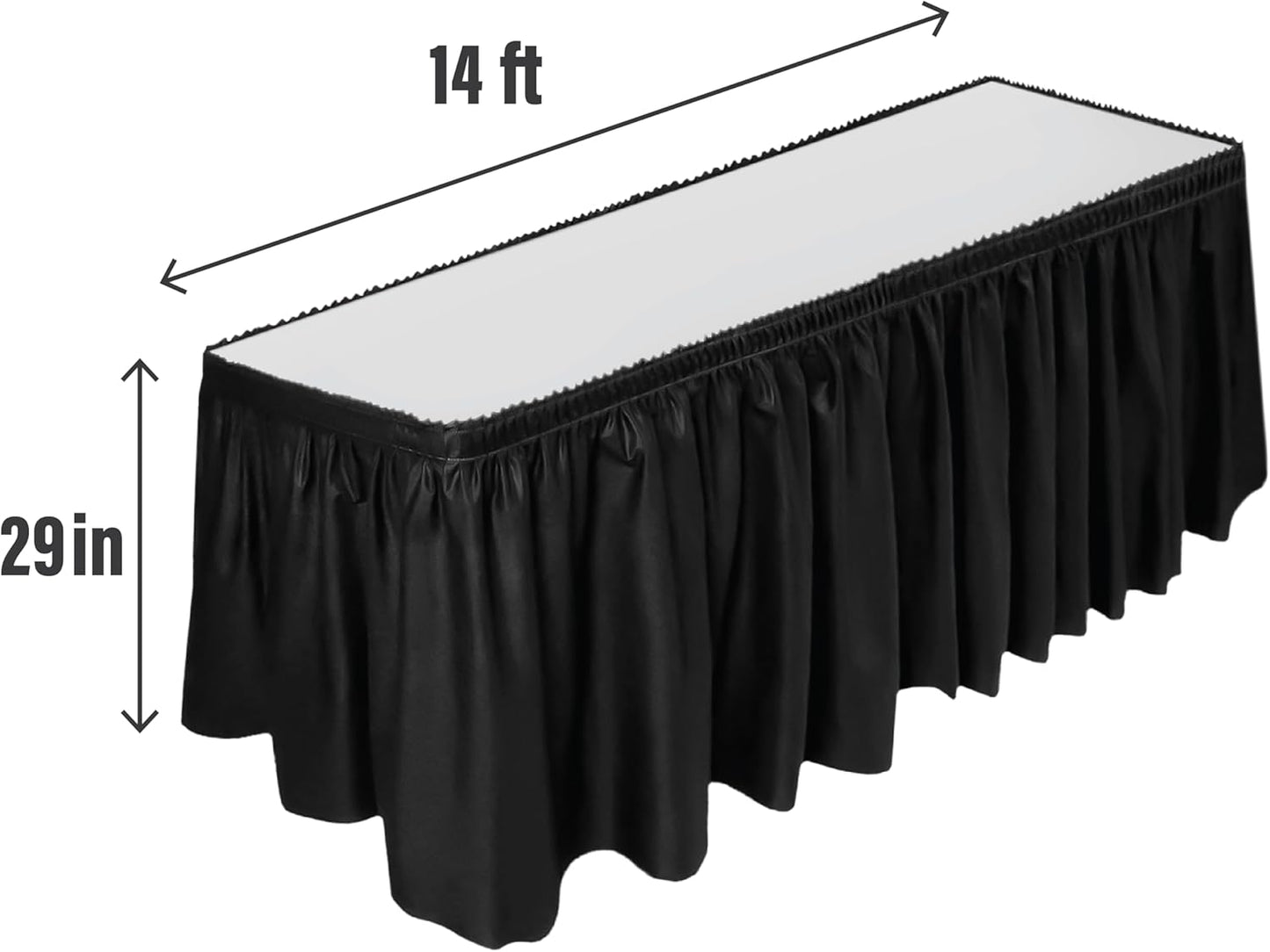 DecorRack 2 Pack Table Skirts, 29 in x 14 ft Each, Multi Pack -BPA Free- Plastic Tableskirt, Disposable, Reusable, Rectangular Tablecloth Skirt, White (2 Pack)