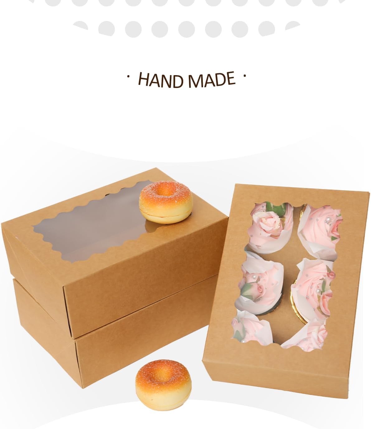 qiqee Auto-pop Up Cupcake Boxes with Window White 40PCS 12 Count Cupcake Box 13"x10"x3.5" Cupcakes Carrier, 12 Cupcake Containers with 2 rolls of pink ribbons