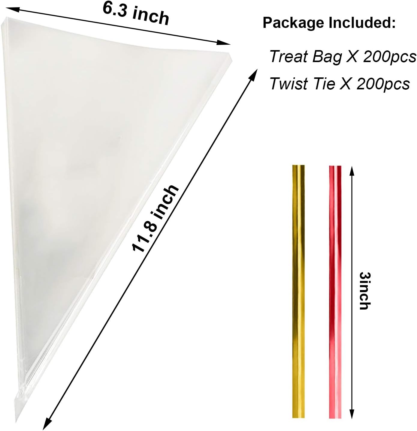 Cello Cellophane Treat Bags,5x7 Inches Clear Cellophane Bags 200 Pcs OPP Plastic Treat Bags with 200 Twist Ties for Gift Wrapping,Packaging Candies,Dessert,Bakery, Cookies, Chocolate,Party Favor