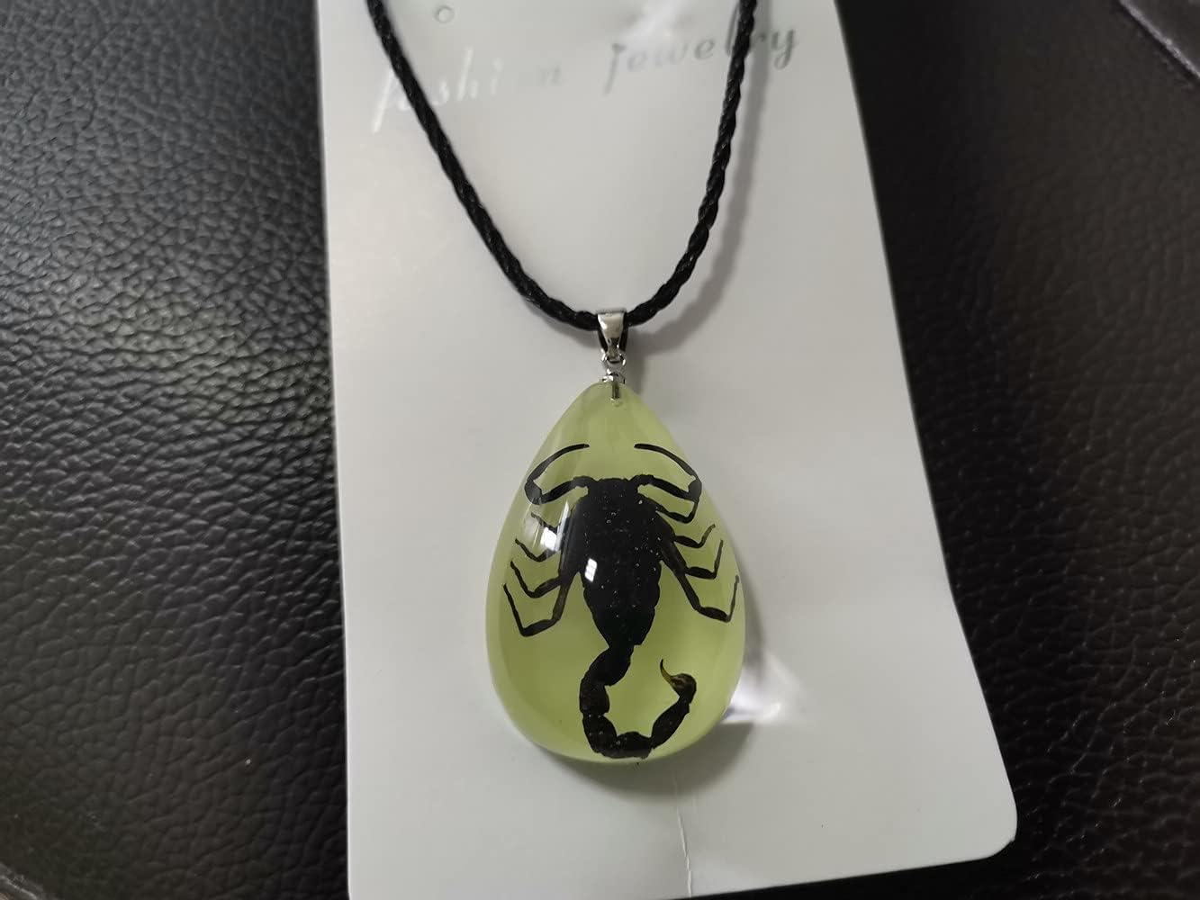 Glow in the Dark Necklace Black Scorpion Amber Resin Adjustable Necklace Pendent with Insect Sample Inside Birthday Gift for Lover Friends