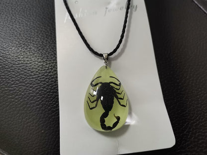 Glow in the Dark Necklace Black Scorpion Amber Resin Adjustable Necklace Pendent with Insect Sample Inside Birthday Gift for Lover Friends