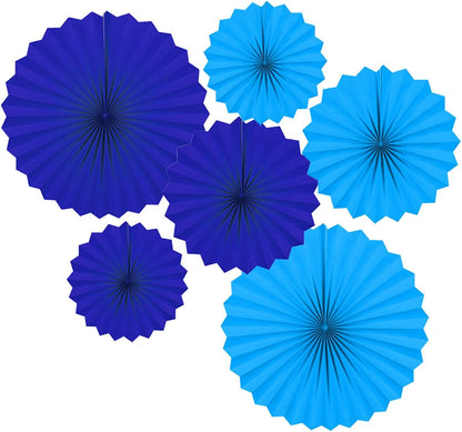 Navy Blue and Yellow Round Party Hanging Paper Fans Decorations Set, Pack of 6