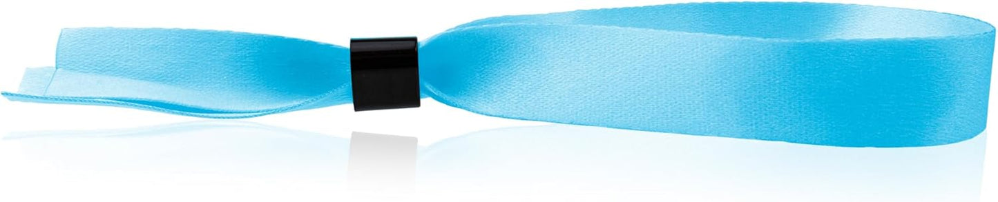 Wristco 100 Blue Cloth Event Wristbands – Plastic Closure to Prevent Transfer or Reuse – Premium-Grade Fabric Bracelets for Party Entry, Summer Camp, VIP Identification, Drink Ticket ID