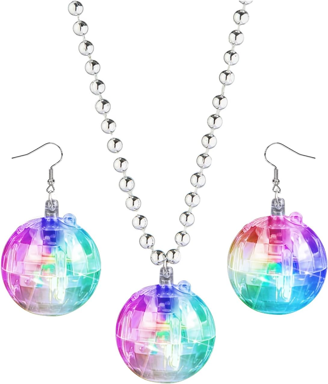 JICASTO LED Disco Ball Earrings and Necklaces, 2 Pcs 70s 80s Light up Disco Ball Set for Disco Party Favors Dance Accessories Women Halloween Costume