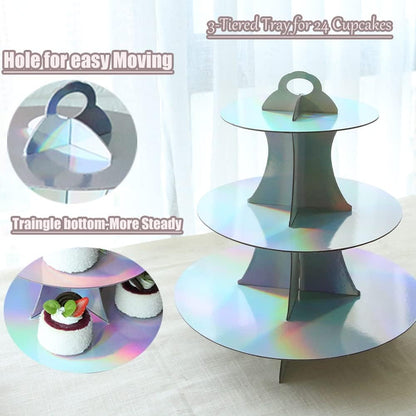 MRPAPA Pink Cardboard Cupcake Stand,2PCS Cup Cake Holder Thick Paper Dessert Tray, 3-Tier Round Serving Tray Perfect for Baby Girls Pink and Gold Birthday Baby Shower Party Supplies