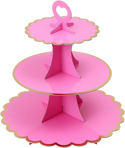 Soleebee 3-Tier Cupcake Stand, Cardboard Cupcake Tower, Cup Cake Stand Tower for Birthday Wedding Party Decoration, Cupcake Tier Stand Desserts Display 1 Set (Purple Gold)