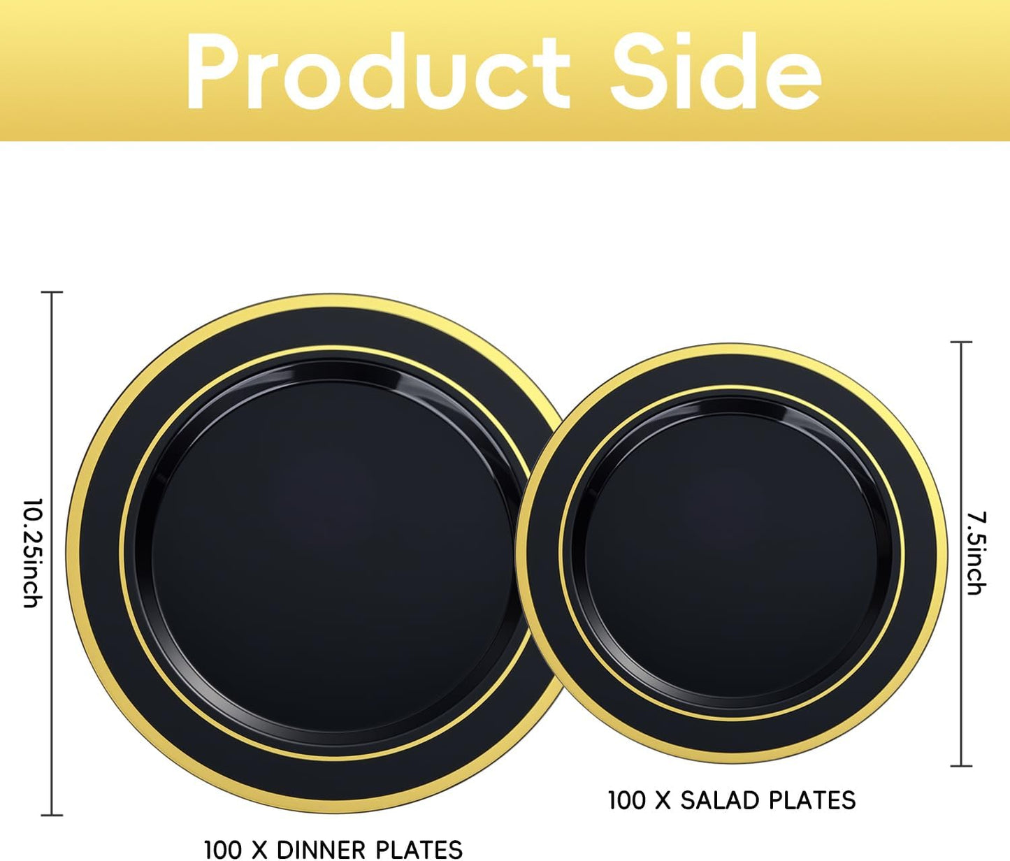 BESTVIP 200PCS Gold Plastic Plate, Disposable Party Plates with 100 Dinner Plates and 100 Dessert Plates, Plastic Plates for Party, Wedding and Birthday