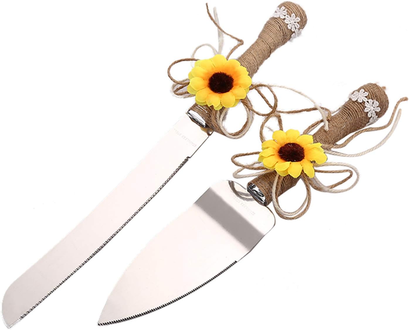 TANG SONG Rustic Style Stainless Steel Wedding Cake Knife and Serving Set Resin Plastic Handle with Artificial Green Leaf shape Design