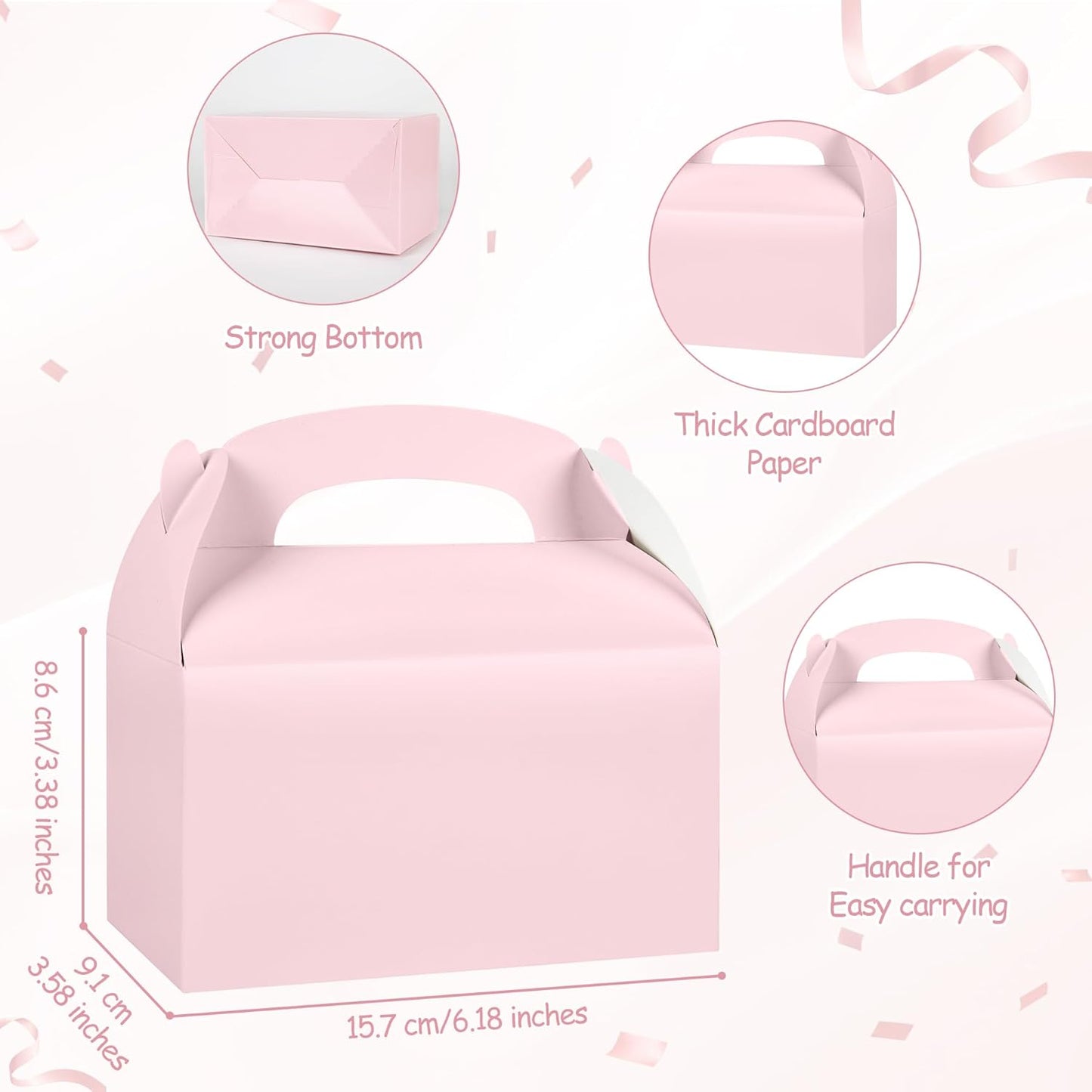 DjinnGlory 36 Pack White Party Favor Treat Boxes with Handle, DIY Paper Boxes for Baby Shower, Birthday, All Occasion, Small Gable Boxes for Small Business 6.18 x 3.58 x 3.38 Inches
