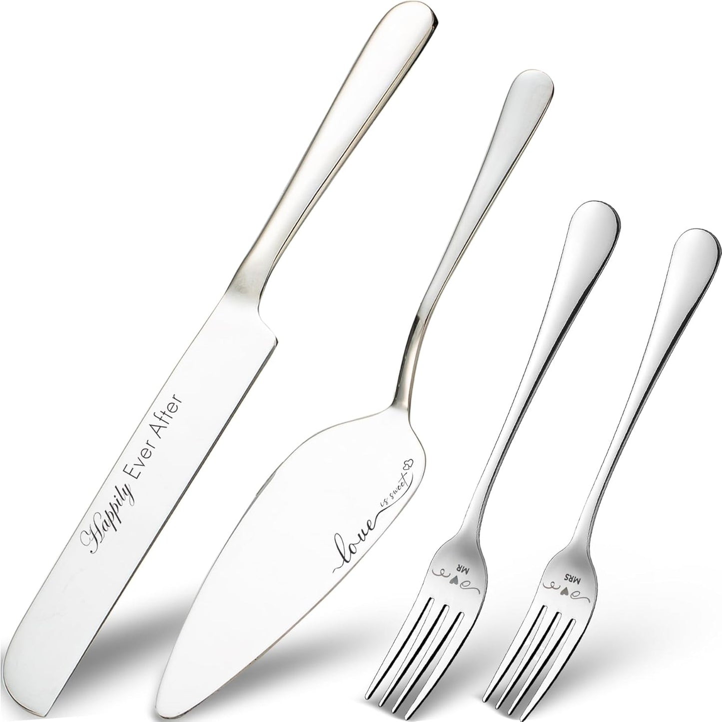 Wedding Cake Knife and Server Set with Forks, Engraved Cake Cutting Set for Wedding Anniversary Christmas Engagement（Gold