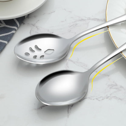 BEWOS Serving Utensils, 20-Piece Large Serving set, Serving Spoons, Slotted Spoons, Serving Tongs & Forks, Cake Server, Butter Knife, Stainless Steel Serving Utensils Set for Parties, Dishwasher Safe