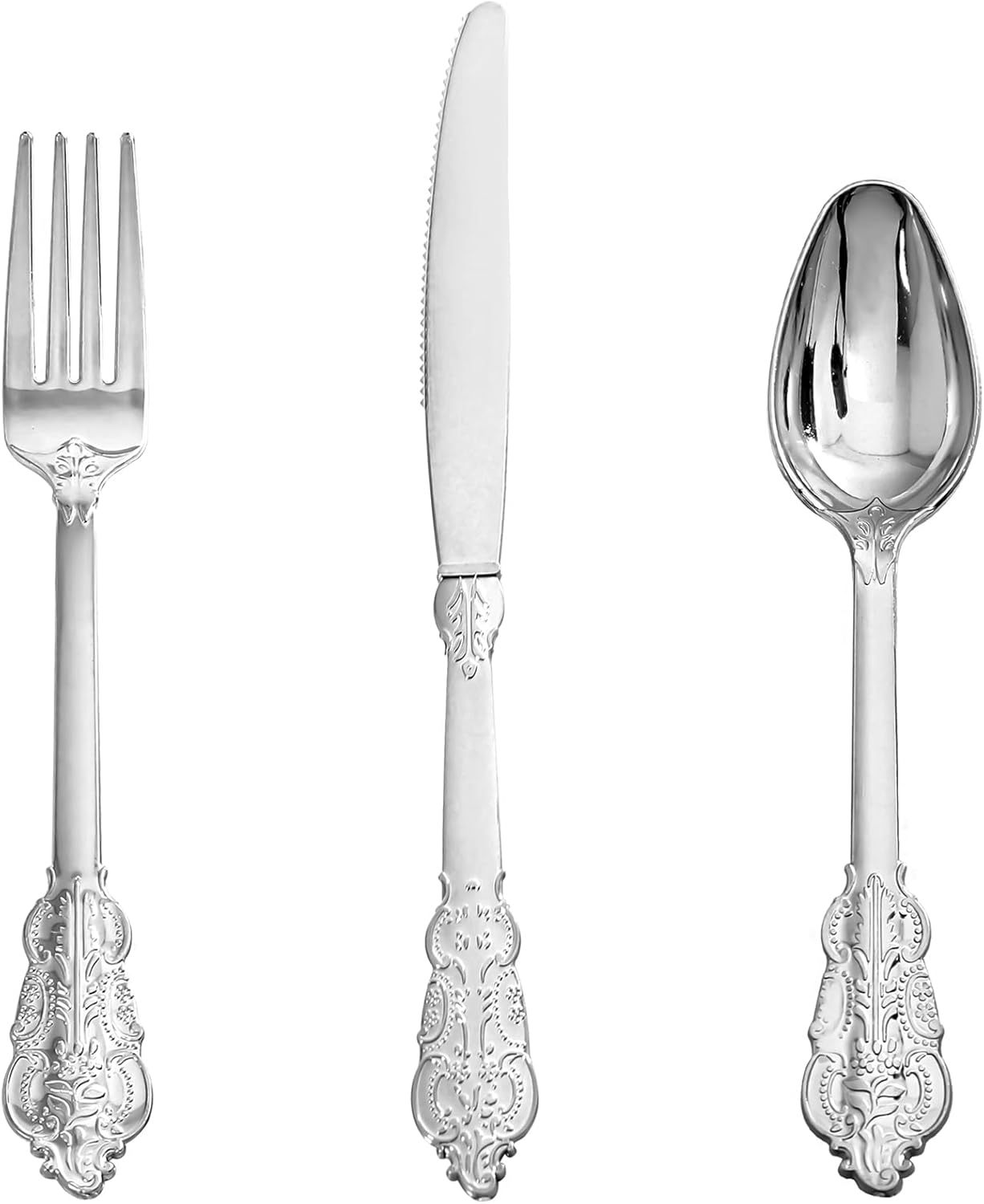Supernal 360pcs Silver Plastic Cutlery,Elegant Plastic Silverware,Silver Hammed Silverware,Disposable Flatware,Include 120 Forks,120 Knvies,120 Spoons,Perfect for Birthday,Party,Wedding
