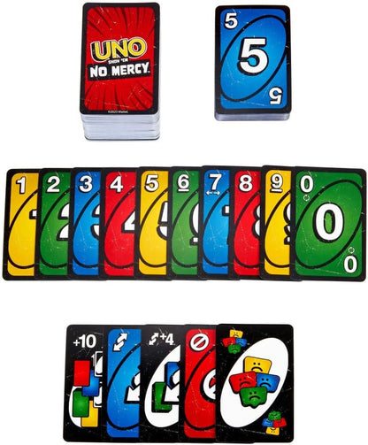 Mattel Games UNO Show ‘em No Mercy Card Game for Kids, Adults & Family Parties & Travel with Extra Cards, Special Rules & Tougher Penalties