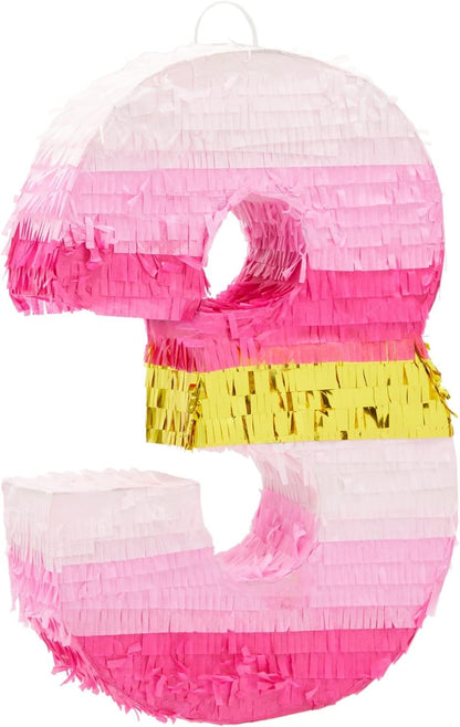 Number 5 Pinata, Pink and Gold Foil for Girls 5th Birthday Party Decorations (Small, 16.5 x 11.6 x 3 In)