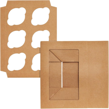Juvale Cupcake Boxes - 6 x 6 in, 24 Count, Brown - 4-Cup Insert & Clear Window Cupcake Containers & Muffin Boxes