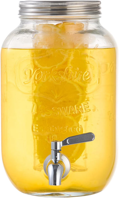 1 Gallon Glass Drink Dispensers for Parties, 2PACK Beverage Dispenser with Stand, Fruit Infuser and Stainless Steel Spigot 100% Leakproof, Beverage Dispenser for Lemonade Sun Tea