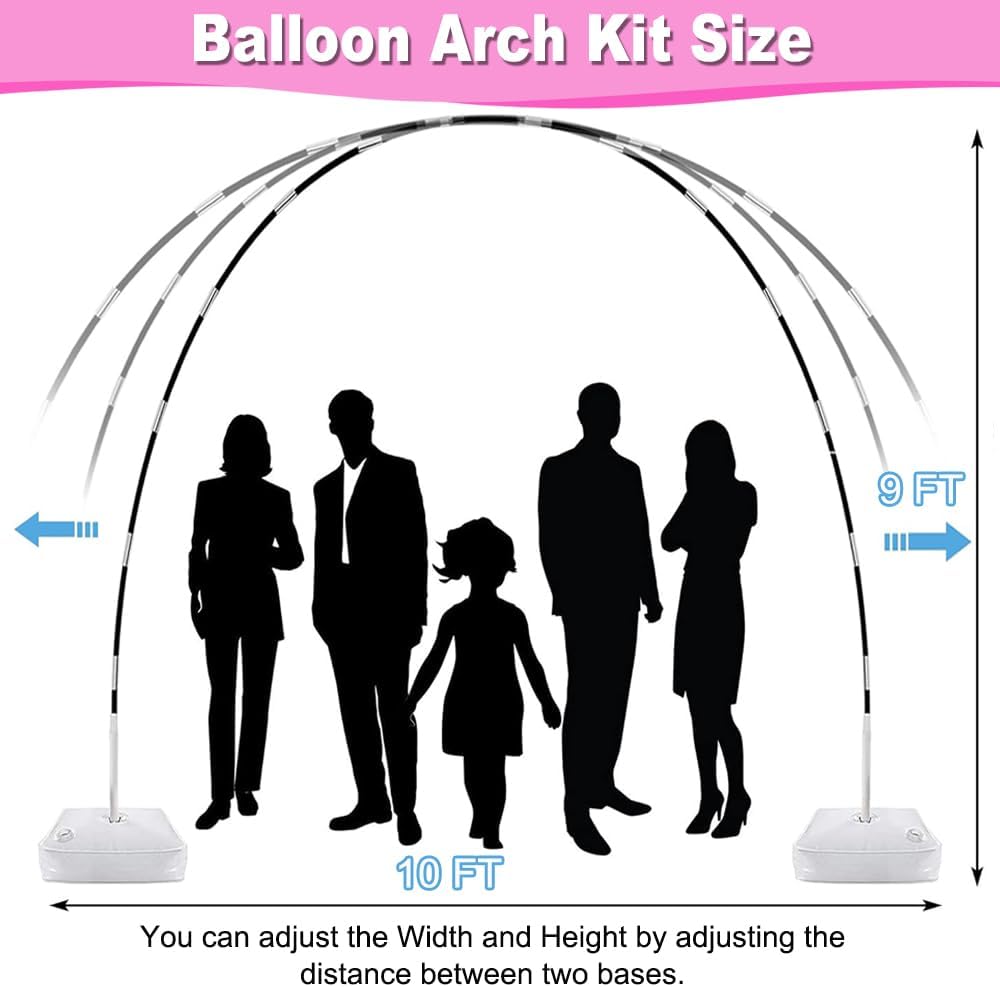 Balloon Arch Kit and Balloon Pump, 9Ft Tall & 10Ft Wide Adjustable Balloon Arch Stand Kit with Electric Pump, Balloons and Accessories for Birthday, Wedding, Graduation Party Decoration