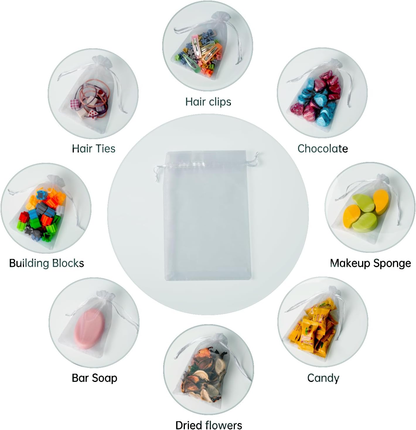100PCS White Organza Bags, 4x6 Inch Small Mesh Bags Drawstring, Jewelry Gift Bags for Easter, Party, Festival, Bathroom Soaps, Makeup