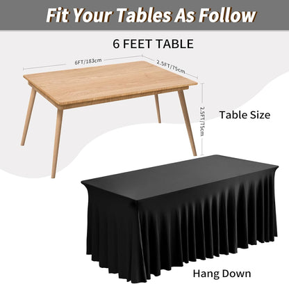 Fixwal Black Spandex Tablecloth for Rectangle Table 6ft, Table Skirt for Folding Table, Table Cover for Party, Show, Wedding and Birthday
