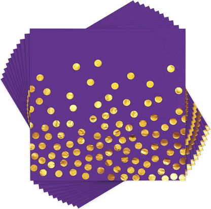 100PCS Blue Party Napkins Gold Dot Cocktail Paper Napkins Beverage Napkin for Birthday Wedding Dinner Disposable Supplies