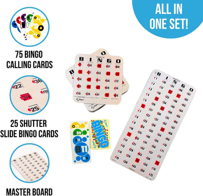 Regal Bingo Game Set for Adults and Kids - 50 Bingo Cards with Sliding Windows, Reusable & Large Bingo Cards, 1 Master Board - Fun Family Game Night - No Chips & Daubers Needed - Green