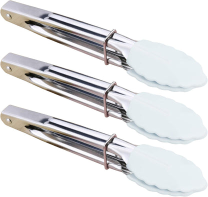 HINMAY Small Tongs with Silicone Tips 7-Inch Mini Serving Tongs, Set of 6 (Green Red Blue Purple Pink Orange)