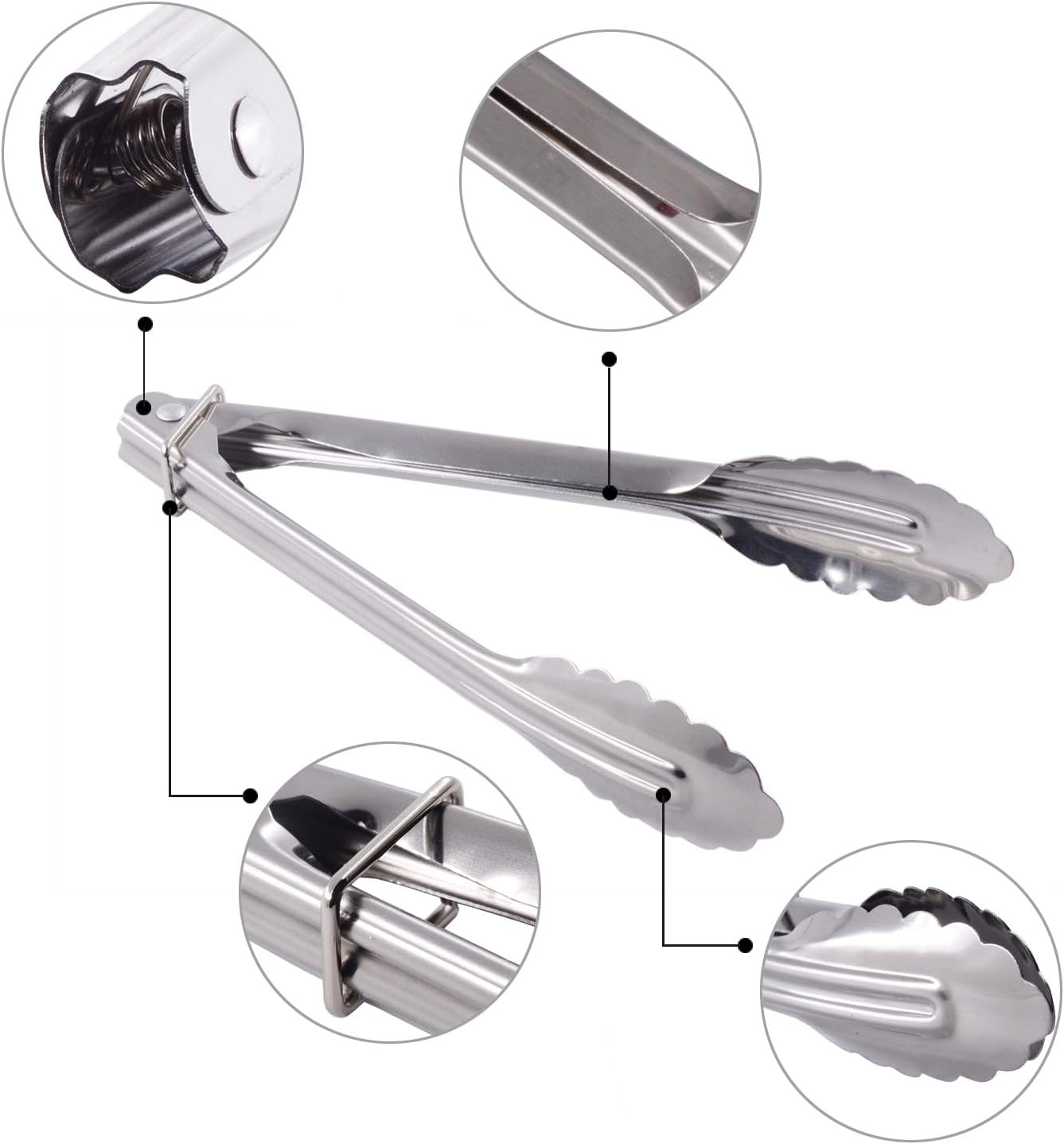 HINMAY Stainless Steel Serving Tongs Grilling Tongs for Cooking Camping Barbecue (12-Inch 3 Pieces)