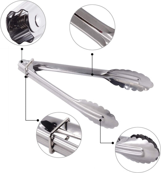 HINMAY Stainless Steel Serving Tongs Grilling Tongs for Cooking Camping Barbecue (12-Inch 3 Pieces)
