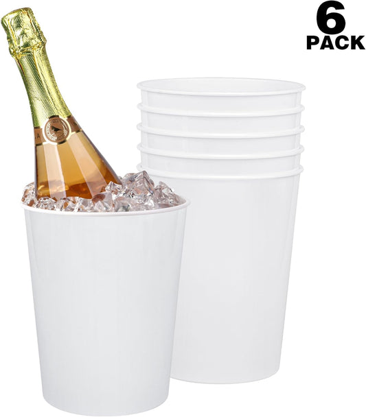 12 Pack Ice Buckets for Parties, Plastic Wine Cooler for Champagne, Beverage, Soda and Beer, Classic Wine Bottle Chiller for Wedding, Versatile Buckets as Vase, Flower Pot or Trash Bin, White