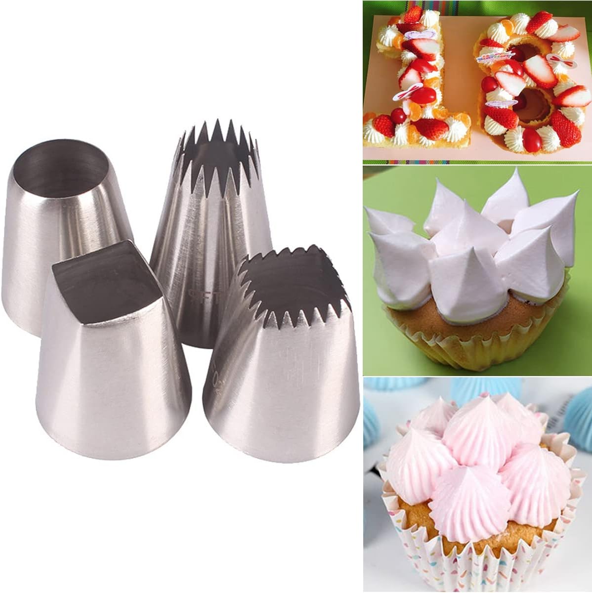 Icing Piping Tip Set,3 Large Decorating Tips Stainless Steel,DIY Cream Rose Flower Piping Tips,Cupcake Pastry Tips for Cake Decorating(1M 2D 2F)