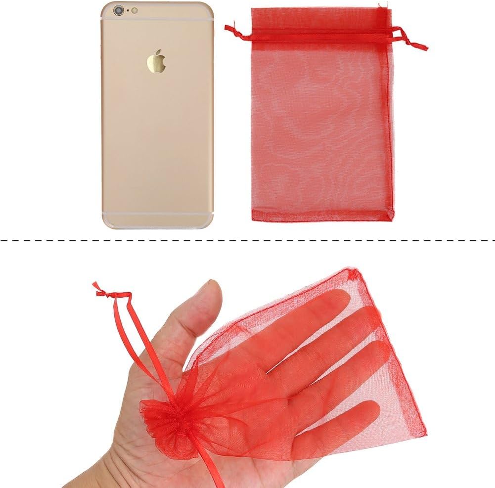 HRX Package 100pcs White Organza Bags, 4x6 inch Mesh Bags Drawstring Gift Bags Jewelry Pouches for Candy Wedding Favors Christmas