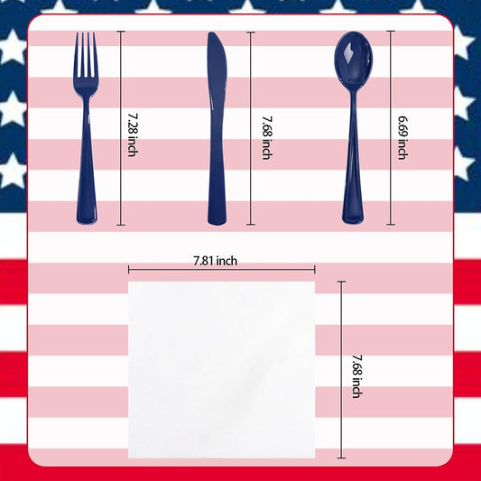 Liacere 100 Pack Silver Plastic Silverware-Pre Wrapped cutlery and Napkin-Pre Rolled Silverware Disposable 100 Forks, 100 Knives 100 Spoons, 100 Napkins Plastic Utensils＆Wedding