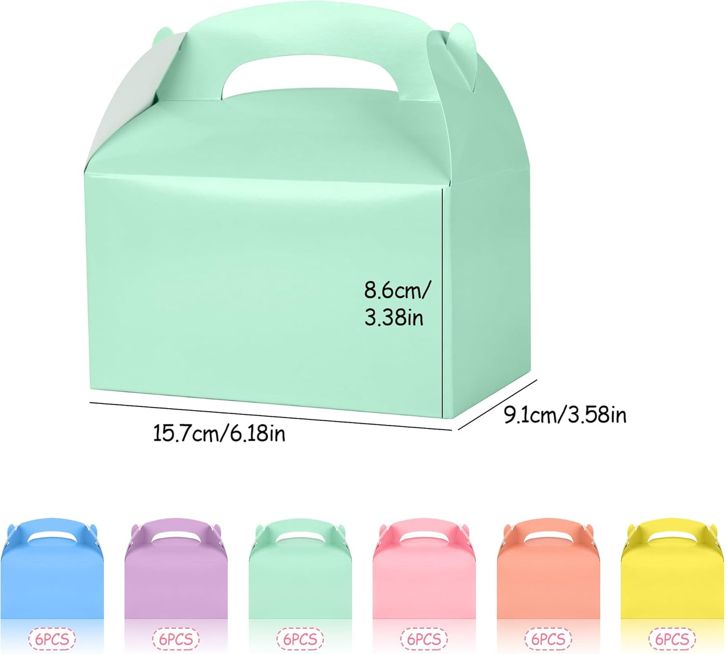 DjinnGlory 36 Pack White Party Favor Treat Boxes with Handle, DIY Paper Boxes for Baby Shower, Birthday, All Occasion, Small Gable Boxes for Small Business 6.18 x 3.58 x 3.38 Inches