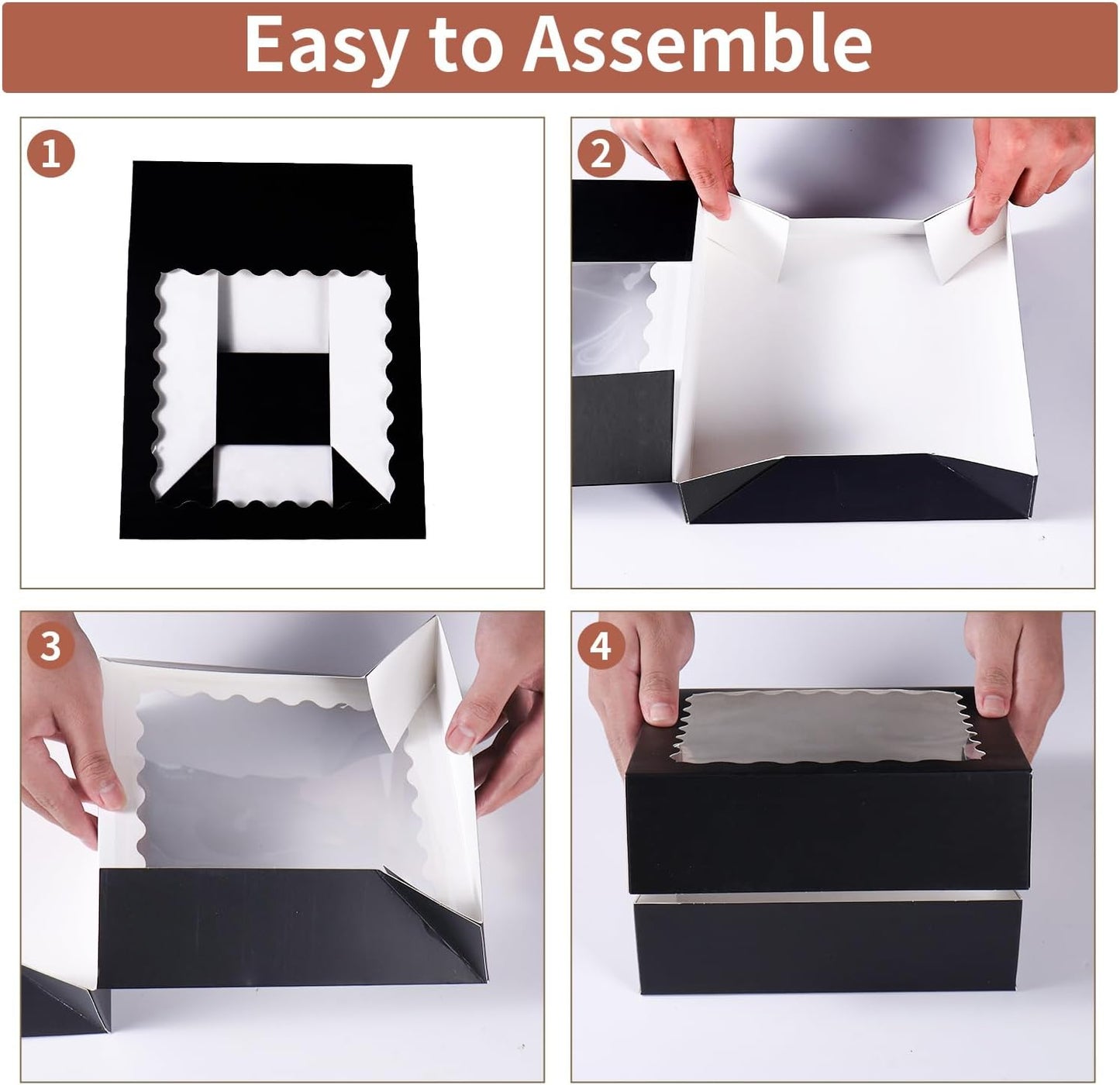 24 pcs12x12x3 Inch Bakery Boxes with Window, White 12 inch Cake Pastry large Pie Cookie Box for Dessert,strawberry,Chocolates Boxes