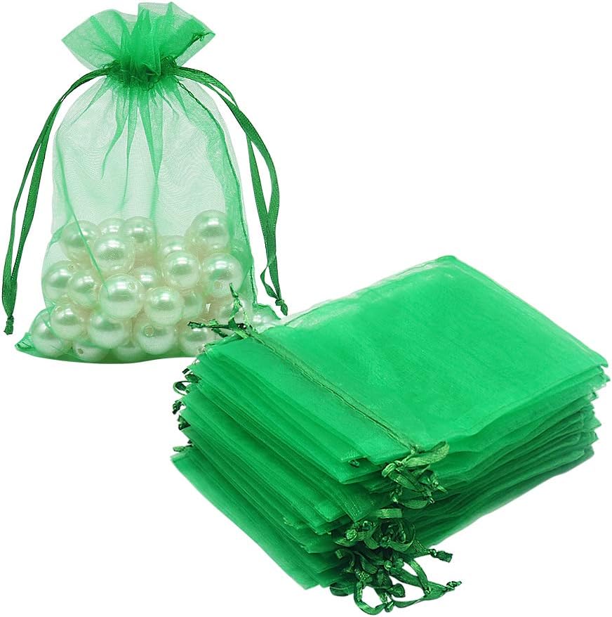 HRX Package 100pcs White Organza Bags, 4x6 inch Mesh Bags Drawstring Gift Bags Jewelry Pouches for Candy Wedding Favors Christmas