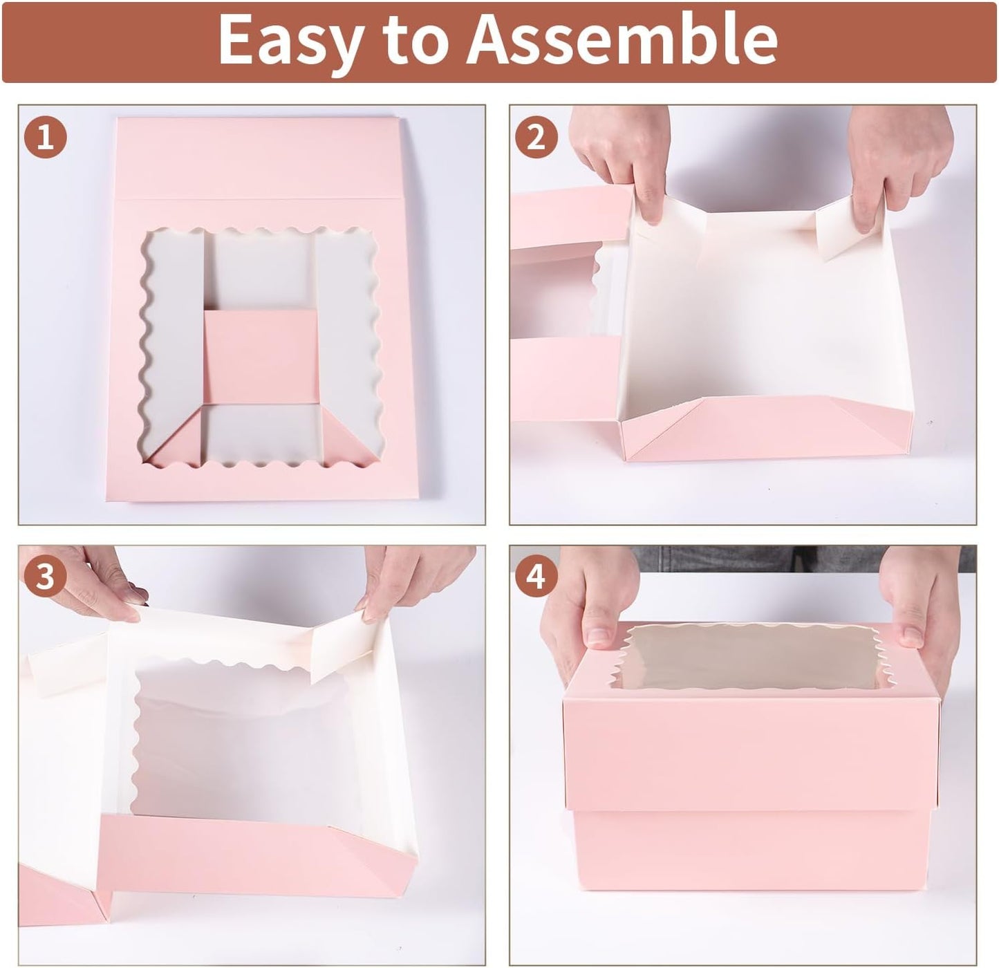 24 pcs12x12x3 Inch Bakery Boxes with Window, White 12 inch Cake Pastry large Pie Cookie Box for Dessert,strawberry,Chocolates Boxes